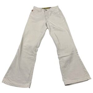 JNCO Girlie Stuff Bootcut Denim Pants Size 1 (24"x27") Y2K Ivory Sand Color Logo